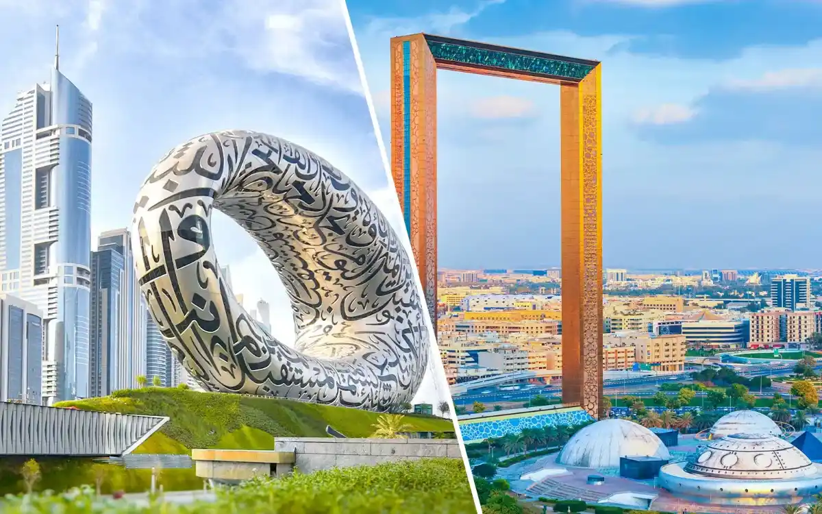 ساختار قاب دبی با نمای طلایی و آینه_وار در نور غروب خورشید